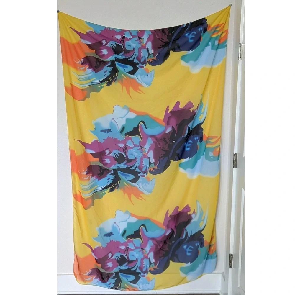 Unbranded Abstract Floral Scarf‎ Womens OS Yellow Purple Blue Long Wrap Sarong